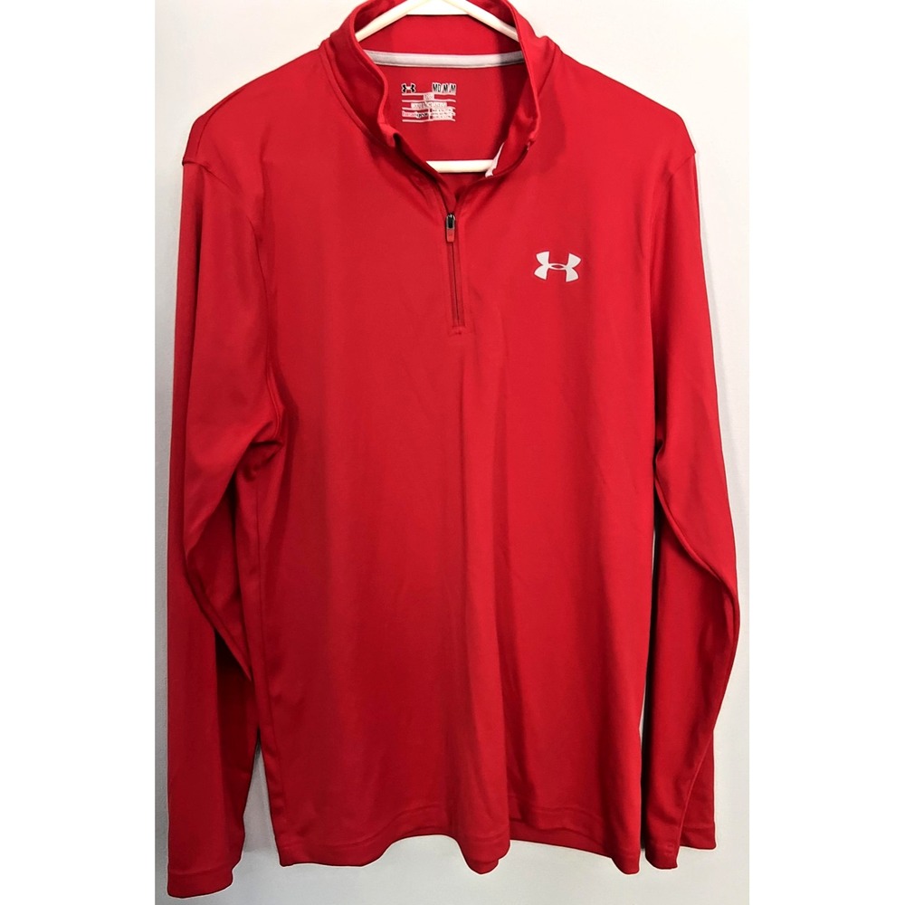Under Armour Pullover Mens Medium Red HeatGear Quarter Zip Long Sleeve Loose Fit